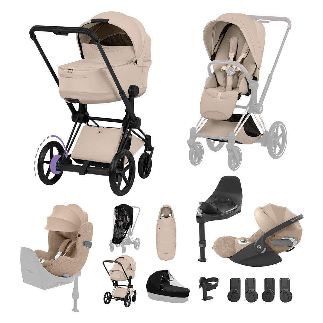 Cybex e-Priam Ultimate Birth & Beyond Bundle - Style Collection-Travel Systems-Cozy Beige-Matt Black | Natural Baby Shower