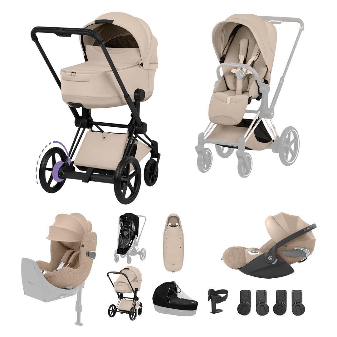 Cybex e-Priam Ultimate Birth & Beyond Bundle - Style Collection-Travel Systems-Cozy Beige-Matt Black | Natural Baby Shower