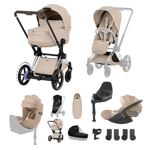 Cybex e-Priam Ultimate Birth & Beyond Bundle - Style Collection-Travel Systems-Cozy Beige-Chrome Brown | Natural Baby Shower