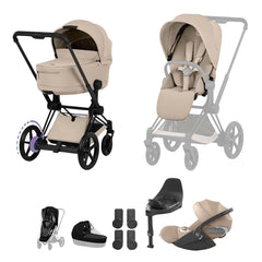 Cybex e-Priam Ultimate Bundle - Comfort Collection-Travel Systems-Cozy Beige-With Base | Natural Baby Shower