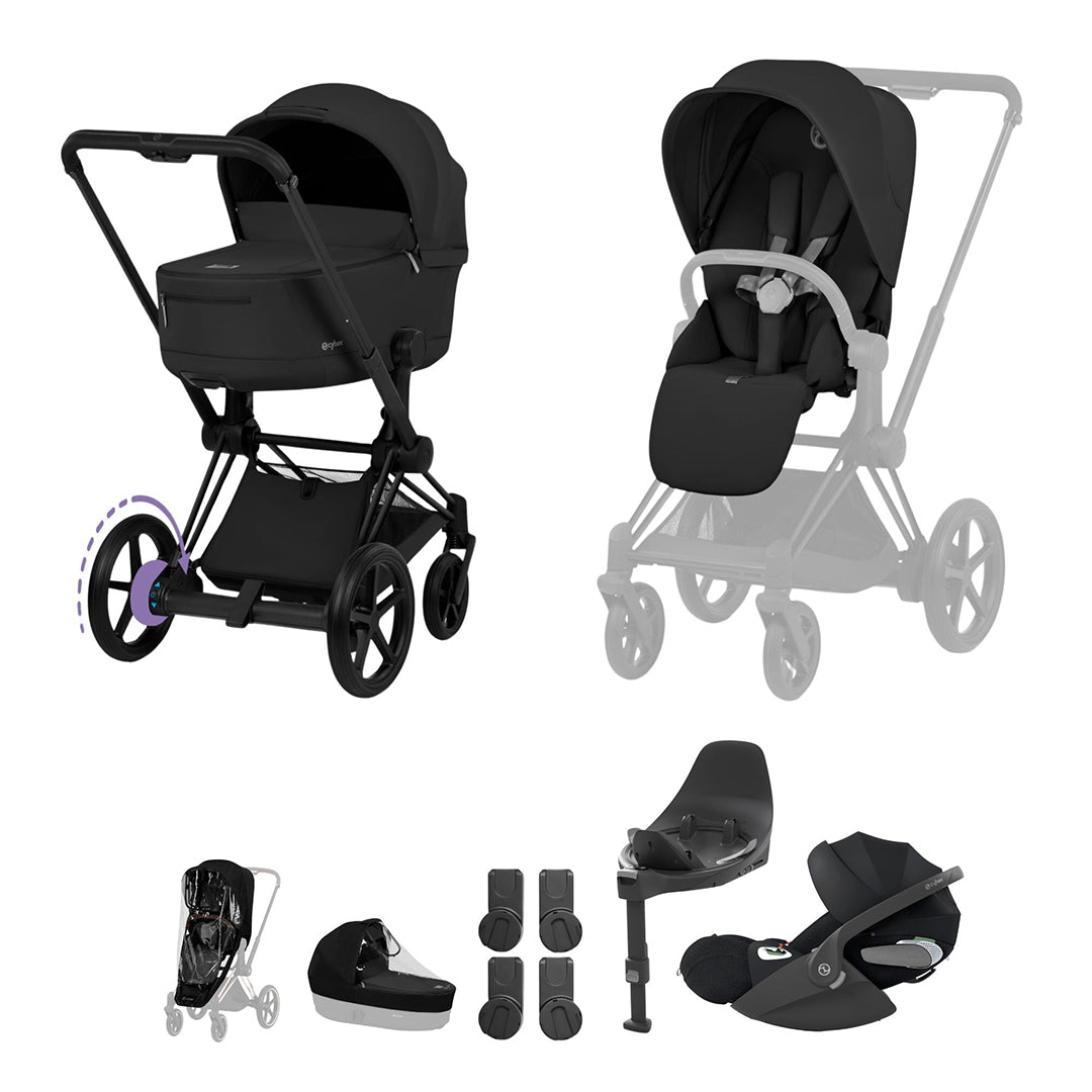 Cybex e-Priam Ultimate Bundle - Comfort Collection-Travel Systems-Sepia Black-With Base | Natural Baby Shower