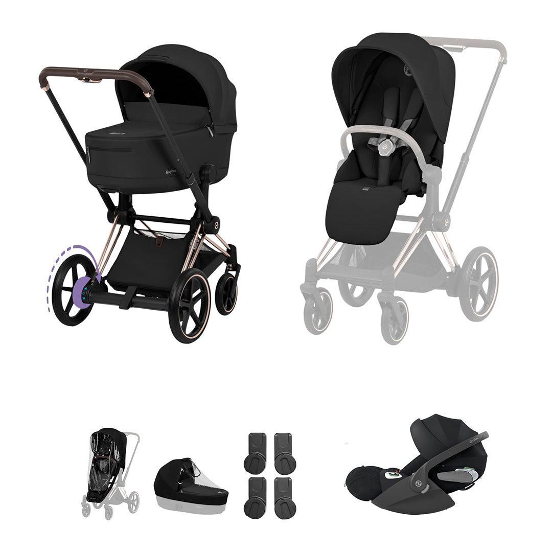Cybex e-Priam Ultimate Bundle - Comfort Collection-Travel Systems-Sepia Black/Rose Gold-Without Base | Natural Baby Shower
