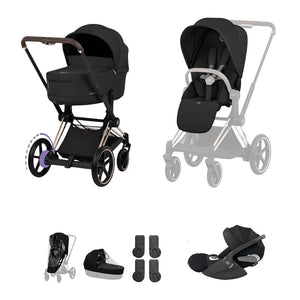 Cybex e-Priam Ultimate Bundle - Comfort Collection-Travel Systems-Sepia Black/Rose Gold-Without Base | Natural Baby Shower
