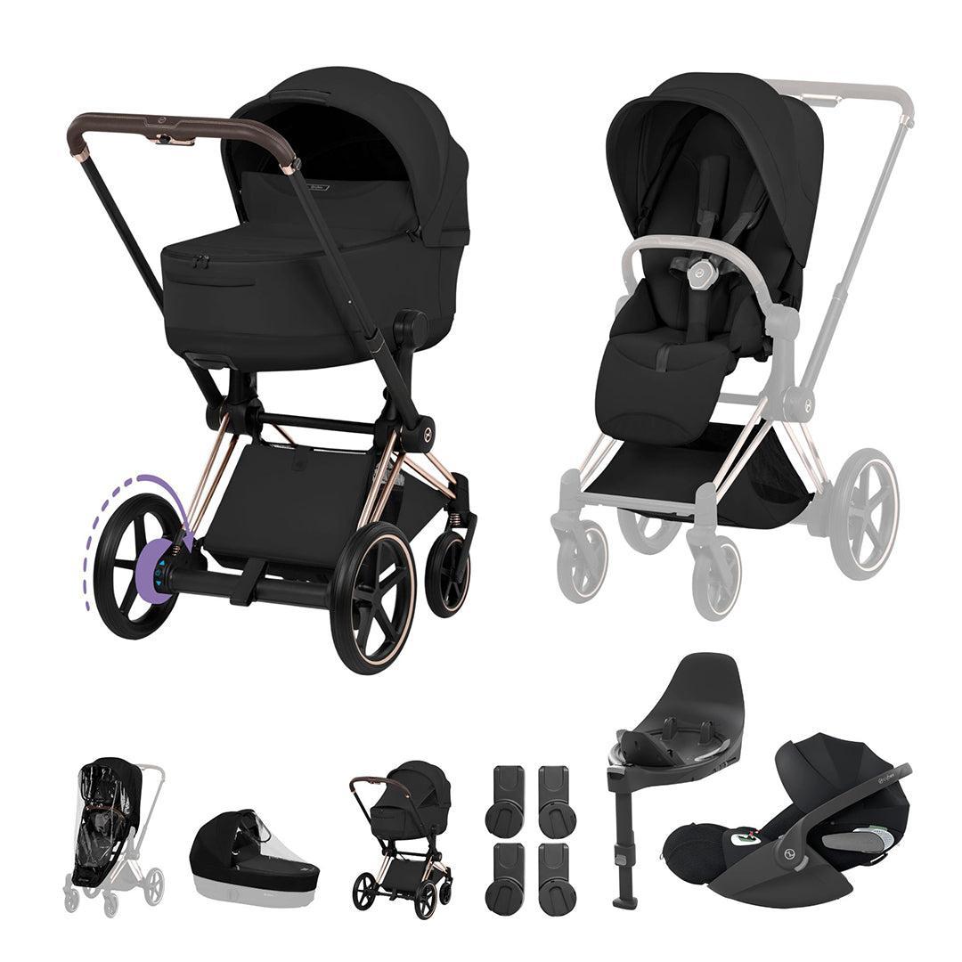Cybex e-Priam Ultimate Bundle - Style Collection-Travel Systems-Sepia Black-Rose Gold | Natural Baby Shower