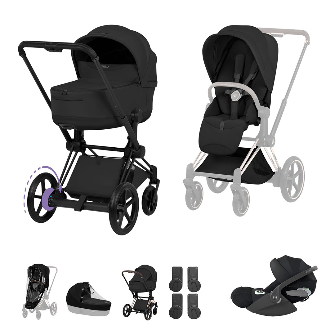 Cybex e-Priam Ultimate Bundle - Style Collection-Travel Systems-Sepia Black-Matt Black | Natural Baby Shower
