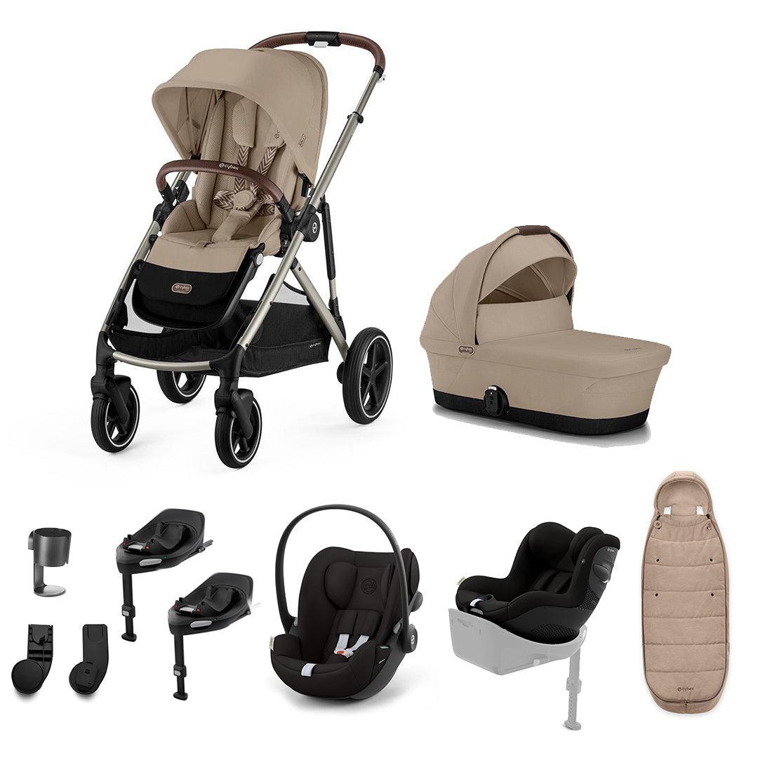 CYBEX Gazelle S Newborn to Toddler Ultimate Bundle-Travel Systems-Almond Beige/Black-2 x Base G | Natural Baby Shower