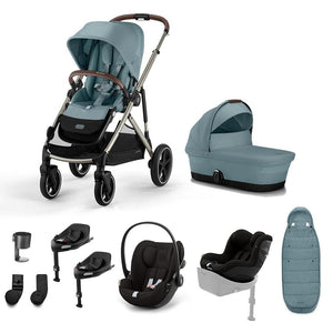 CYBEX Gazelle S Newborn to Toddler Ultimate Bundle-Travel Systems-Stormy Blue-2 x Base G | Natural Baby Shower