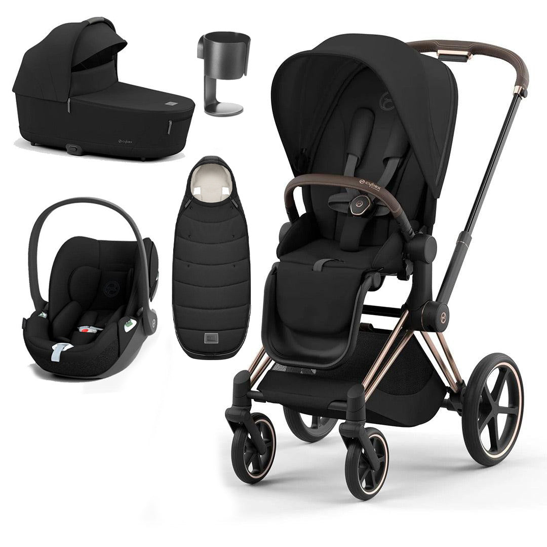 CYBEX Priam Cloud T Ultimate Travel System - Sepia Black-Travel Systems-Rose Gold-Lux | Natural Baby Shower
