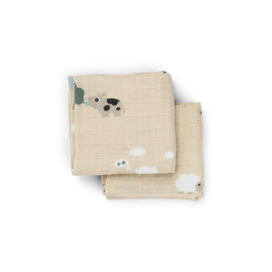 Done By Deer Burp Cloth 2 Pack - Tiny Farm Sand-Muslin Squares-Tiny Farm Sand- | Natural Baby Shower