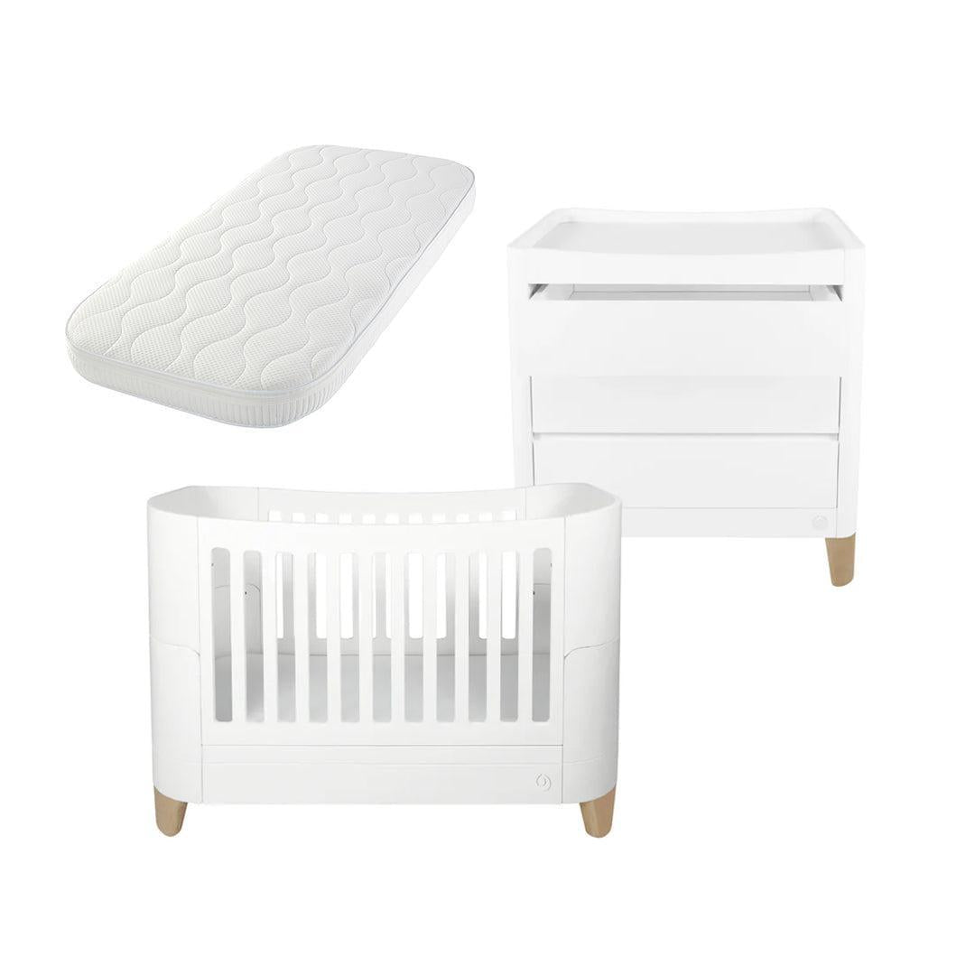 Gaia Baby Serena Cot Bed & Dresser Set - White/Natural-Nursery Sets-White/Natural-With Mattress | Natural Baby Shower