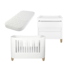Gaia Baby Serena Cot Bed & Dresser Set - White/Natural-Nursery Sets-White/Natural-With Mattress | Natural Baby Shower