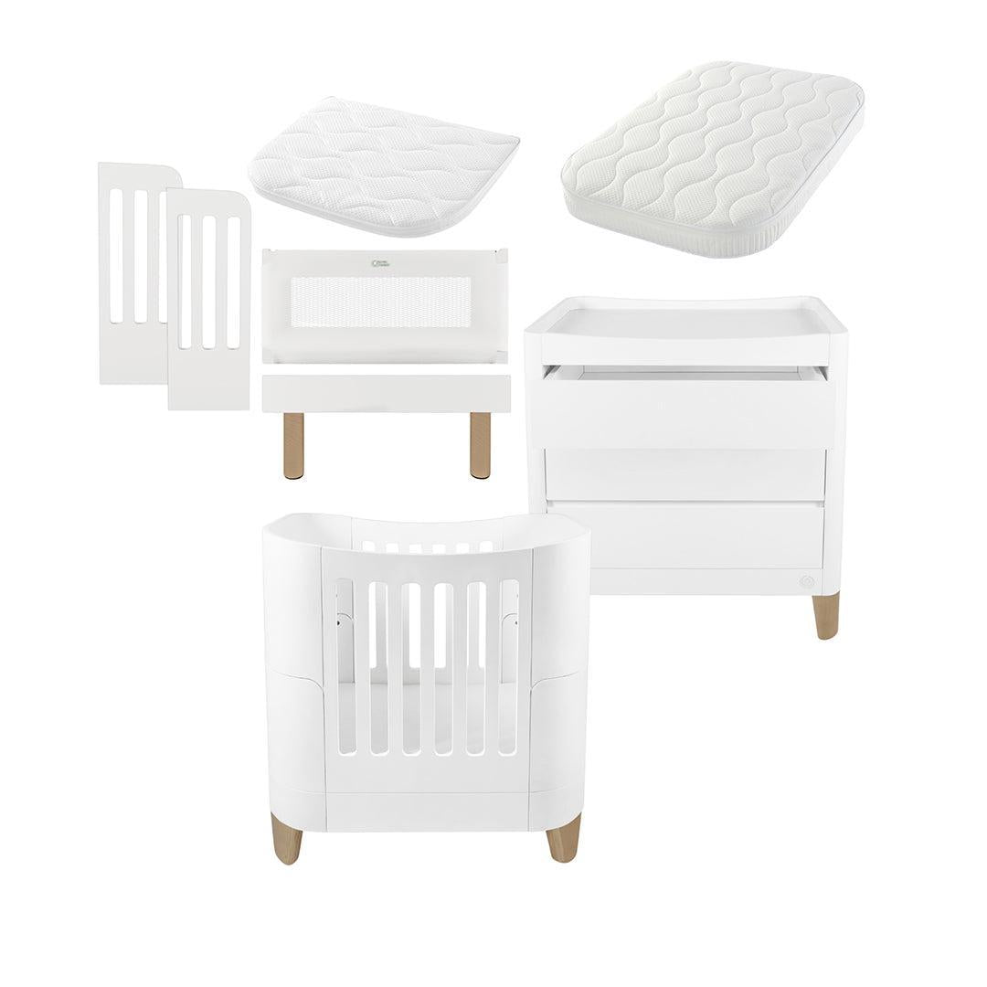 Gaia Baby Serena Mini Cot + Bedside Crib Set (Incl Bedside mattress) Mini Cot and Dresser - White / Natural-Nursery Sets-White / Natural-With Mattress | Natural Baby Shower