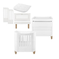 Gaia Baby Serena Mini Cot + Bedside Crib Set (Incl Bedside mattress) Mini Cot and Dresser - White / Natural-Nursery Sets-White / Natural-Without Mattress | Natural Baby Shower
