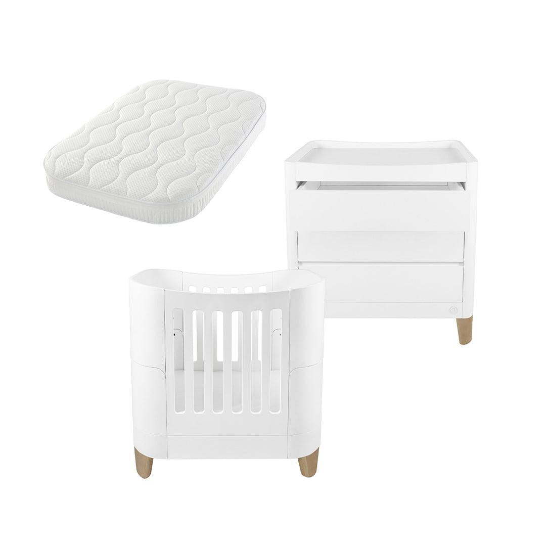 Gaia Baby Serena Mini Cot and Dresser Set - White / Natural-Nursery Sets-White / Natural-With Mattress | Natural Baby Shower