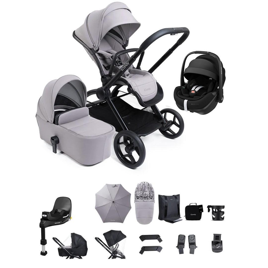 iCandy Core 2 Black Complete Travel Bundle with Maxi-Cosi Pebble 360 Pro and Base-Travel Systems-Storm Grey- | Natural Baby Shower
