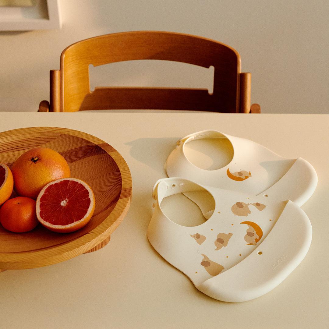 Liewood Ember Printed Bib 2-pack - Elephant / Creme De La Creme-Bibs-Elephant / Creme De La Creme-One size | Natural Baby Shower