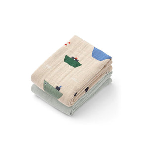 Liewood Lewis Muslin Cloth 2-Pack - Sailing / Dove Blue Mix-Muslin Squares-Sailing / Dove Blue Mix-One Size | Natural Baby Shower