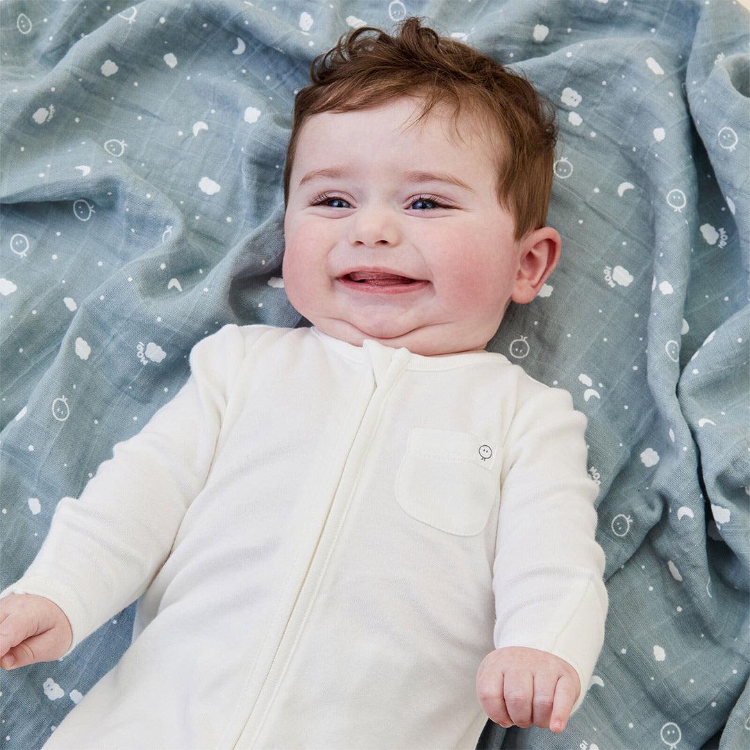 MORI Pre-Washed Large Muslin Swaddle - Blue-Muslin Wraps-Blue- | Natural Baby Shower