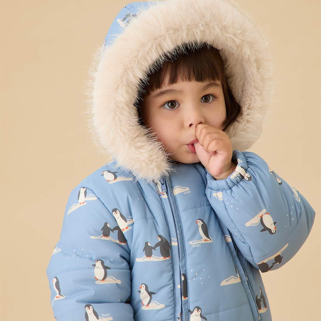 MORI Recycled Faux Fur Lined Penguin Snowsuit - Rainwash-Snowsuits-Rainwash-0-3m | Natural Baby Shower
