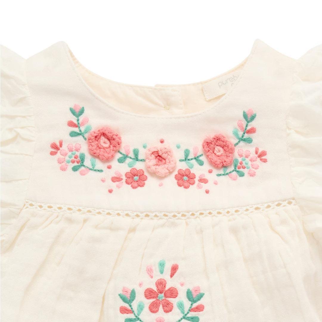 Purebaby Embroidered Romper - Cloud-Rompers-Cloud-0-3m | Natural Baby Shower