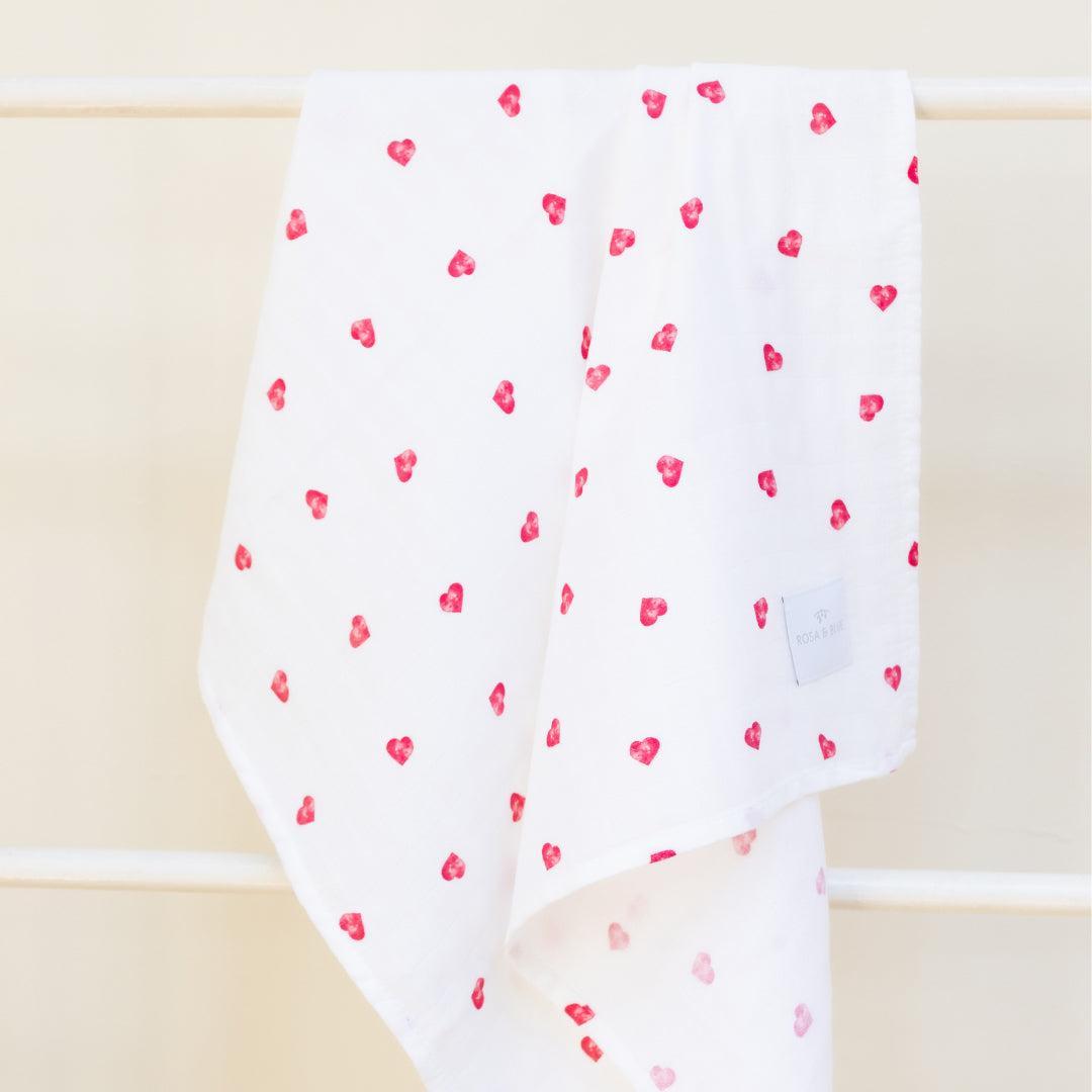 Rosa & Blue Muslin Squares - Heart - 3 Pack-Muslin Squares-Heart- | Natural Baby Shower
