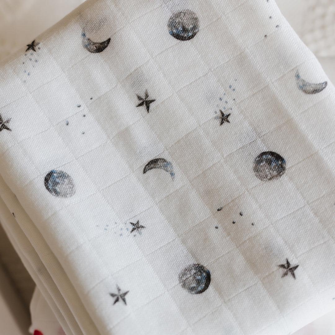 Rosa & Blue Muslin Squares - Starlit Moon - 3 Pack-Muslin Squares-Starlit Moon- | Natural Baby Shower