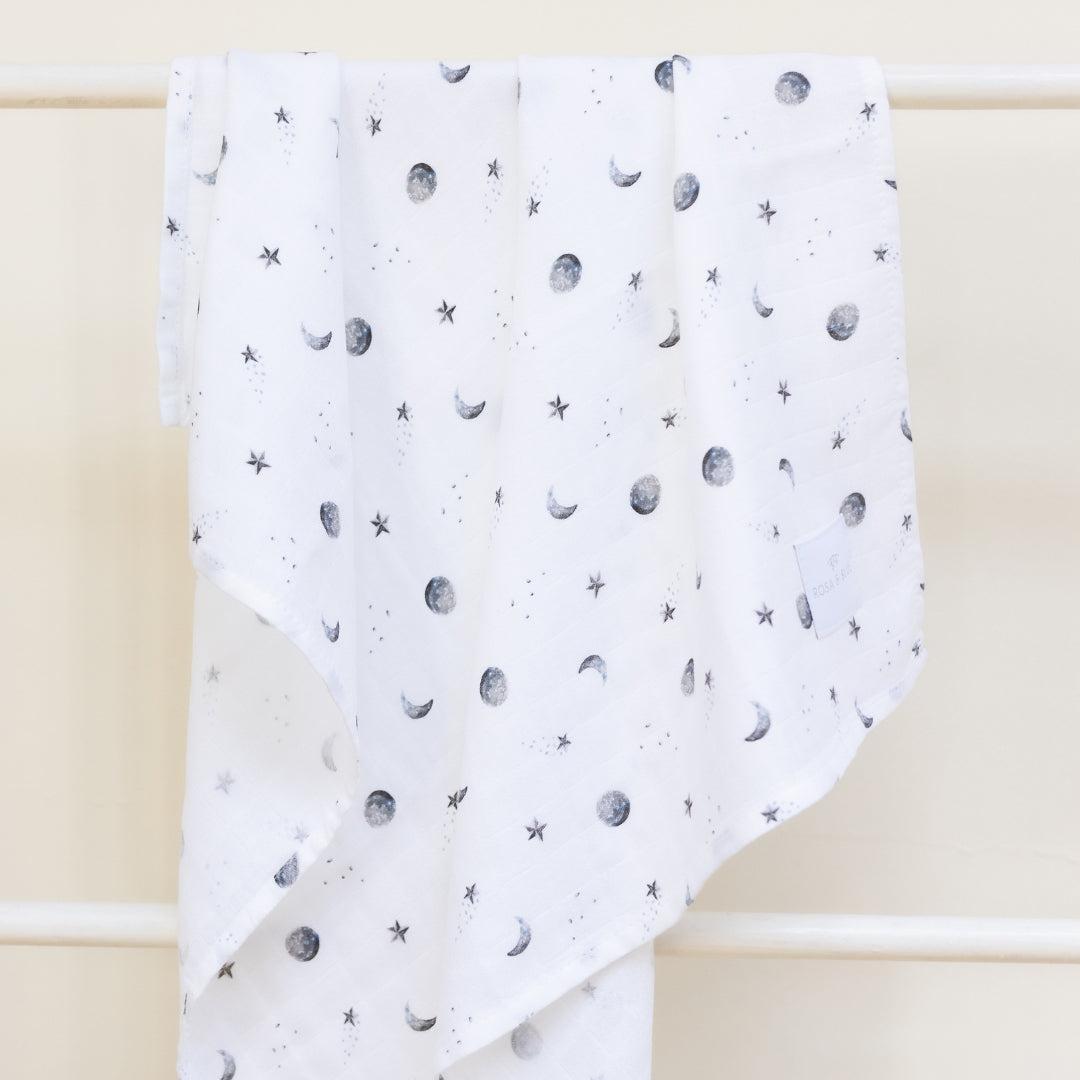 Rosa & Blue Muslin Squares - Starlit Moon - 3 Pack-Muslin Squares-Starlit Moon- | Natural Baby Shower