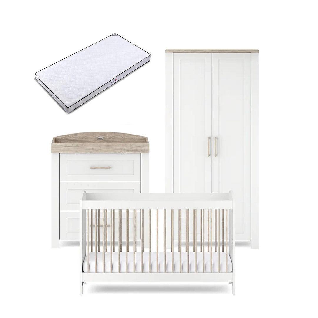 Silver Cross Valencia 3 Piece Nursery Set (Cot Bed, Dresser & Wardrobe) - Ash White-Nursery Sets-Ash White-Classic Mattress | Natural Baby Shower