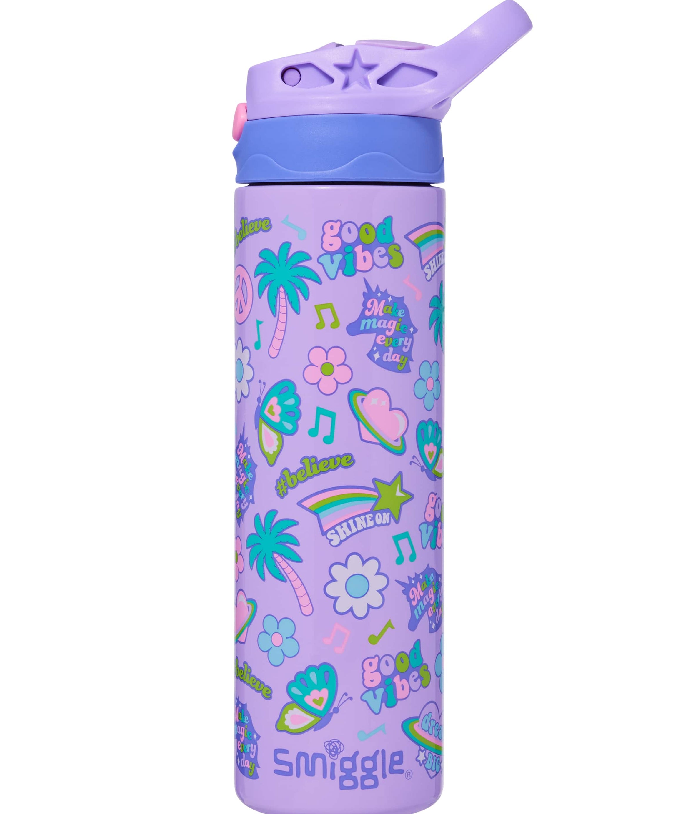 Smiggle - All Stars 520ML Автоматическая стальная матара с скрытой трубочкой