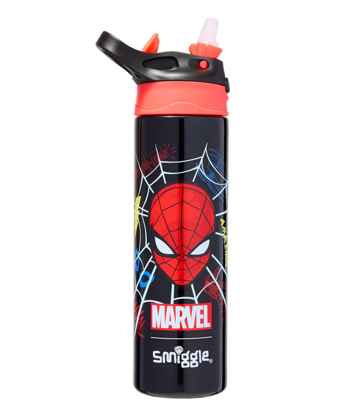 Smiggle - Marvel Spiderman Бутылка для воды 650ML с автоматической трубочкой без BPA