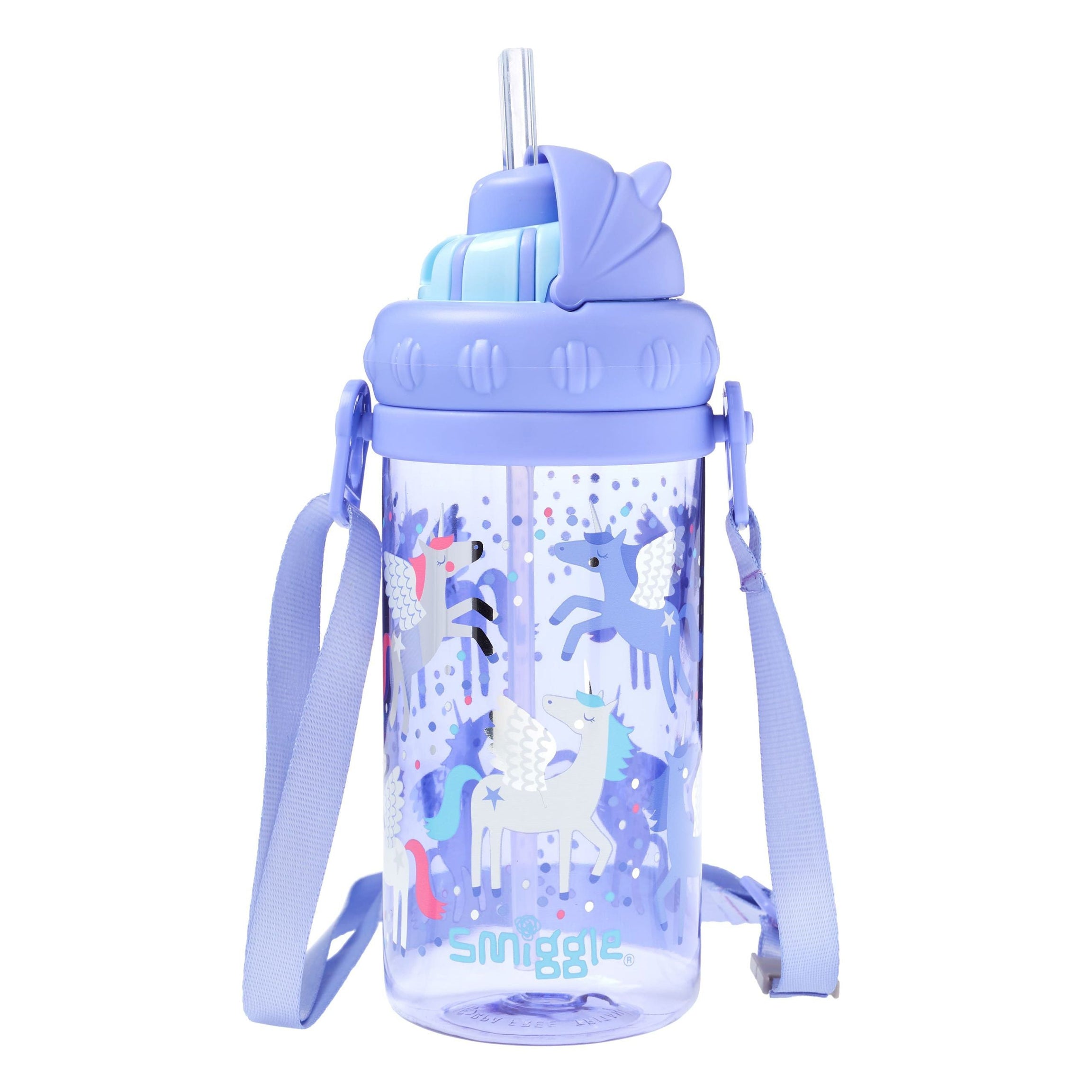 Smiggle - Бутылка с трубочкой 400ML без BPA с ремешком вверх и вниз