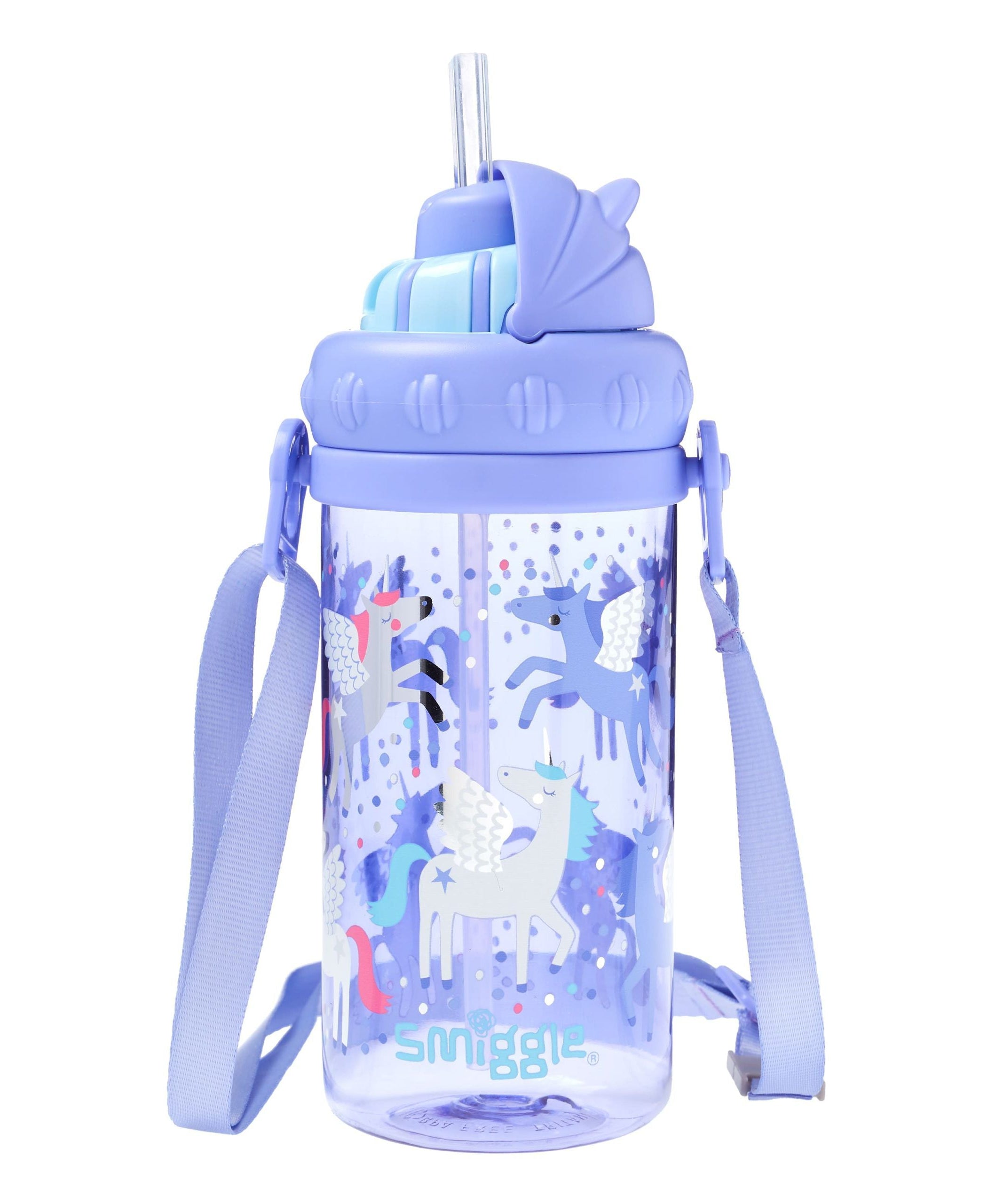 Smiggle - Бутылка с трубочкой 400ML без BPA с ремешком вверх и вниз