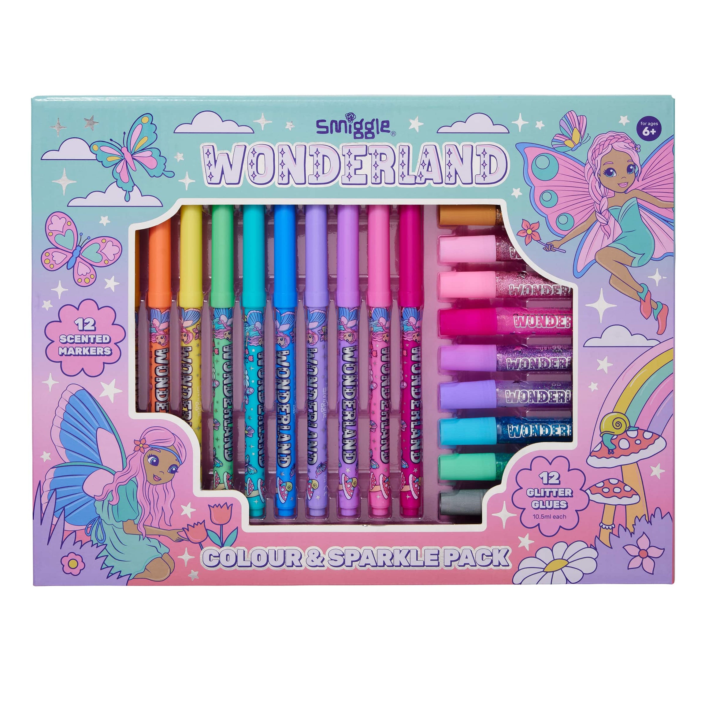 Smiggle - Набор ароматных цветных карандашей Wonderland и блестящего клея