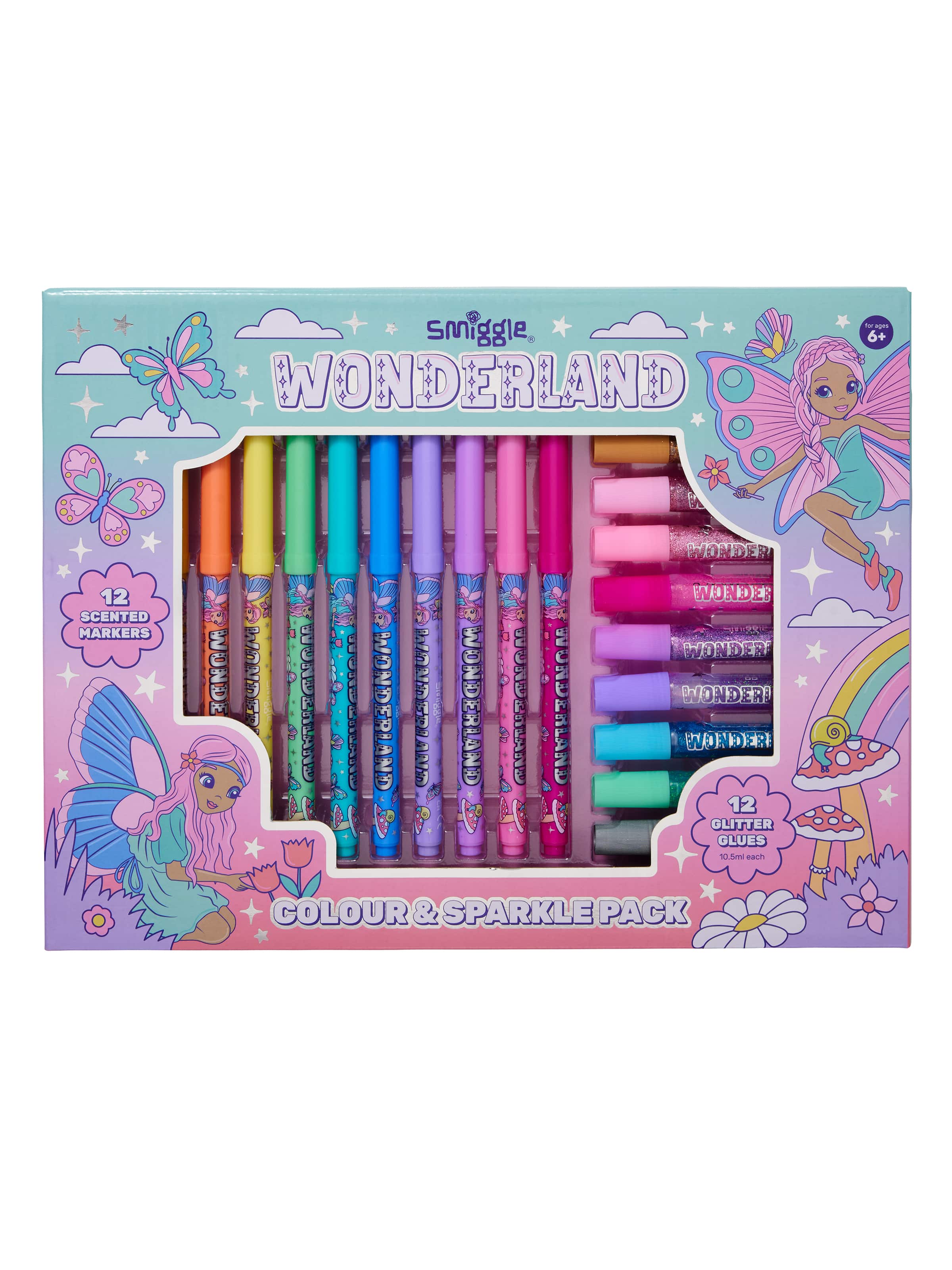 Smiggle - Набор ароматных цветных карандашей Wonderland и блестящего клея