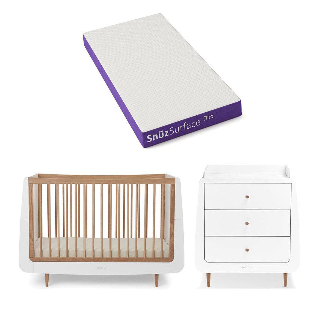 SnuzKot 2 Piece Nursery Furniture Set - The Natural Edit - Oak-Nursery Sets-Oak-Snuz Surface Duo Dual-Sided Cot Mattress | Natural Baby Shower